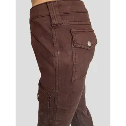 Pantalón campana algodón satén mujer bolsillos cargo metal | PANTALONES | BUSCARMODA