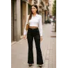 Cotton Satin Flared Trousers for Women cargo waist button black color | TROUSERS | BUSCARMODA