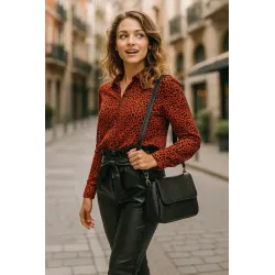 Black Ruched Faux Leather trousers with high waist paperbag design