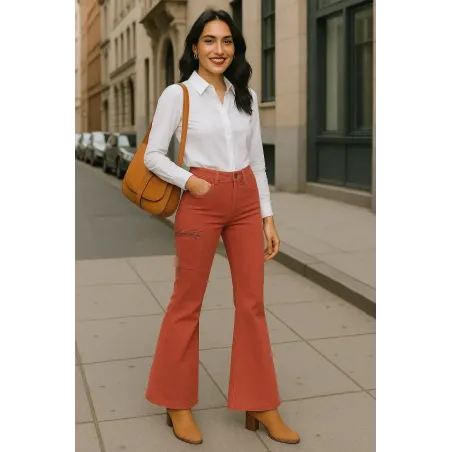 Orange Flared Stretch Trousers with Technical Pocket BUSCARMODA - 1
