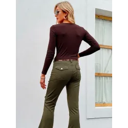 Pantalón Campana Satén Elástico Mujer Tiro Bajo espalda | PANTALONES | BUSCARMODA