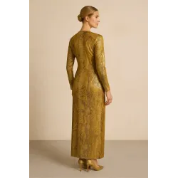 Sheda Luxe long gold snake dress in stretch fabric - back - | Long dresses | Search fashion
