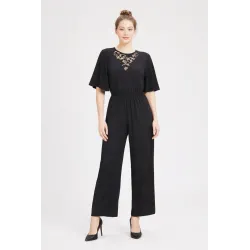 mono largo negro encaje elegante mujer con encaje y cintura elástica