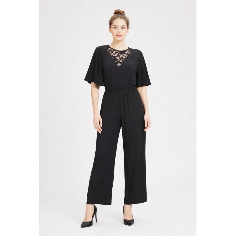 mono largo negro encaje elegante mujer con encaje y cintura elástica