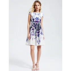 Vestido corto blanco estampado acuarela vista frontal | Vestidos cortos | Buscarmoda