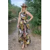 Long tropical leaf dress with halter neck and open back for summer