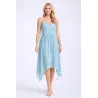 Vestido azul boho bordado midi verano mujer con tirantes finos bajo asimétrico tejido ligero forrado estilo boho chic