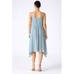 Vestido azul boho bordado tirantes finos vista espalda | Vestidos verano | Buscarmoda