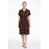 Vestido camisero corto mujer negro estampado con botones delanteros cinturón lazada y manga corta