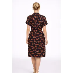 Vestido camisero corto mujer vista trasera caída fluida manga corta | Vestidos cortos | Buscarmoda