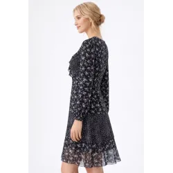 Vestido corto fluido mujer vista lateral falda capas gasa fluida | Vestidos cortos | Buscarmoda