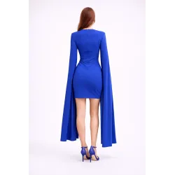Vista trasera del vestido corto elegante mujer con cremallera azul | Vestidos cortos |Buscarmoda