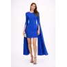 Detalle de mangas capa en vestido corto elegante mujer azul  | Vestidos cortos |Buscarmoda