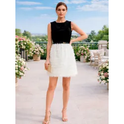 Black velvet two-tone dress with white textured skirt