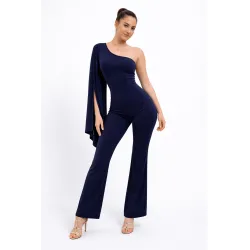 Mono capa escote griego delantero azul marino | Monos largos | Buscarmoda