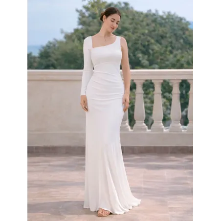 White Elegant Gala Dress one-shoulder elegant long dress evening party style