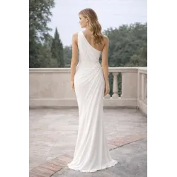 Elegant long white dress for women draped back | Civil Wedding Guest Dresses | BUSCARMODA