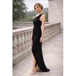Vestido negro asimétrico griego