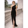 Vestido negro asimétrico griego elegante y drapeado con un solo hombro