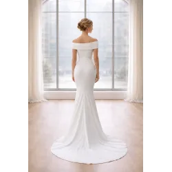 Vestido Largo Ceremonia Blanco Palabra de Honor con Cola cuerpo ceñido largo evase con cola | VESTIDOS INVITADA BODA CIVIL | BUSCARMODA