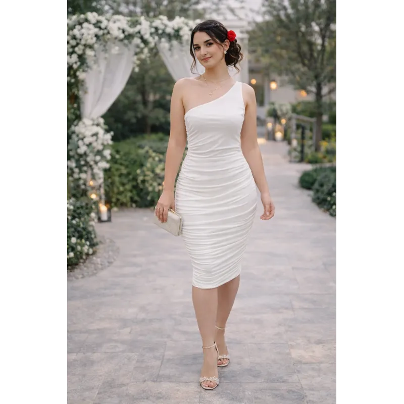 White Greek Asymmetric Dress elegant white midi dress