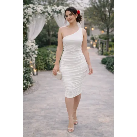Vestido Blanco Griego Asimétrico elegante midi drapeado