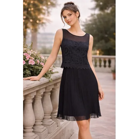 vestido corto encaje elegante con falda de gasa y diseño fluido para mujer