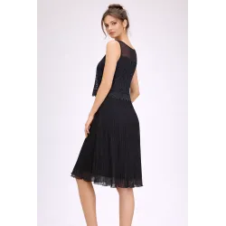 Vestido corto encaje elegante falda gasa plisada detalle | Vestidos cortos | Buscarmoda