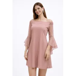 Vestido corto gasa elegante mangas acampanadas vista frontal | Vestidos cortos | Buscarmoda