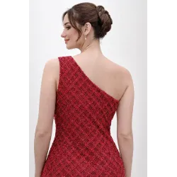 Red one shoulder elegant dress back view | Short dresses | Buscarmoda