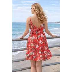 Vestido corto rojo floral espalda fruncida elástica | Vestidos cortos | Buscarmoda