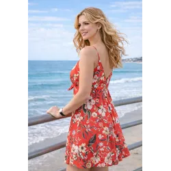 Vestido corto rojo floral con tirantes finos vista lateral | Vestidos cortos | Buscarmoda