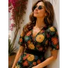 vestido floral negro mujer vista frontal corto ajustado escote cruzado  | Vestidos cortos | Buscarmoda