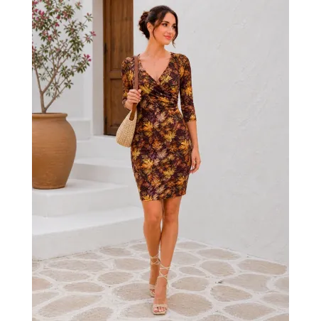 Autumn leaves short dress for women front view