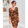 Women's short dress with autumn leaves, front view, V-neck | Short dresses | Search fashion