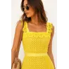 Short yellow lace dress, model view, neckline | Short dresses | Search fashion