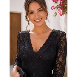 black lace dress women short elegant v neckline lace | Short dresses | Buscarmoda