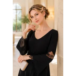 vestido negro mini elegante detalle encaje mangas | Vestidos cortos | Buscarmoda