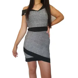 Short bardot fitted dress women front view off shoulder neckline | Short dresses | Buscarmoda