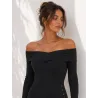 Vestido negro bardot canalé detalle escote %separator% Vestidos mini %separator% Buscarmoda