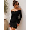 Black bardot ribbed dress with side lace detail