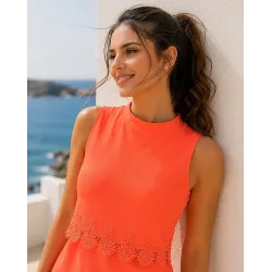 Vestido naranja cuerpo superpuesto detalle frontal | Vestidos cortos | Buscarmoda