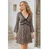 Short animal print dress for women with A-line cut, V-neck design and flowing skirt, elegant and bold style