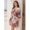 Floral mandarin collar dress with V neckline, ruffles and warm floral print for women