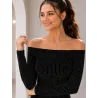 Black velvet shimmer dress bardot neckline detail | Short Dresses | Buscarmoda