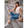 Pantalón pirata vaquero cremalleras azul tiro alto vista frontal | Pantalones mujer | Buscarmoda