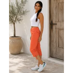 Pantalón Naranja de Satén vista lateral %separator% Pantalones Pirata %separator% Buscarmoda