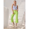 Green Midi Flared Trousers front view with adjustable buckles