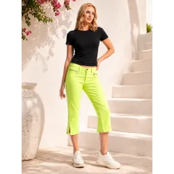 Yellow Cotton Trousers zip pocket detail | Cropped Trousers | Buscarmoda
