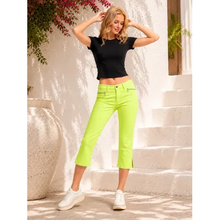 Pantalón Amarillo de Algodón de mujer vista frontal con bolsillos delanteros de cremallera